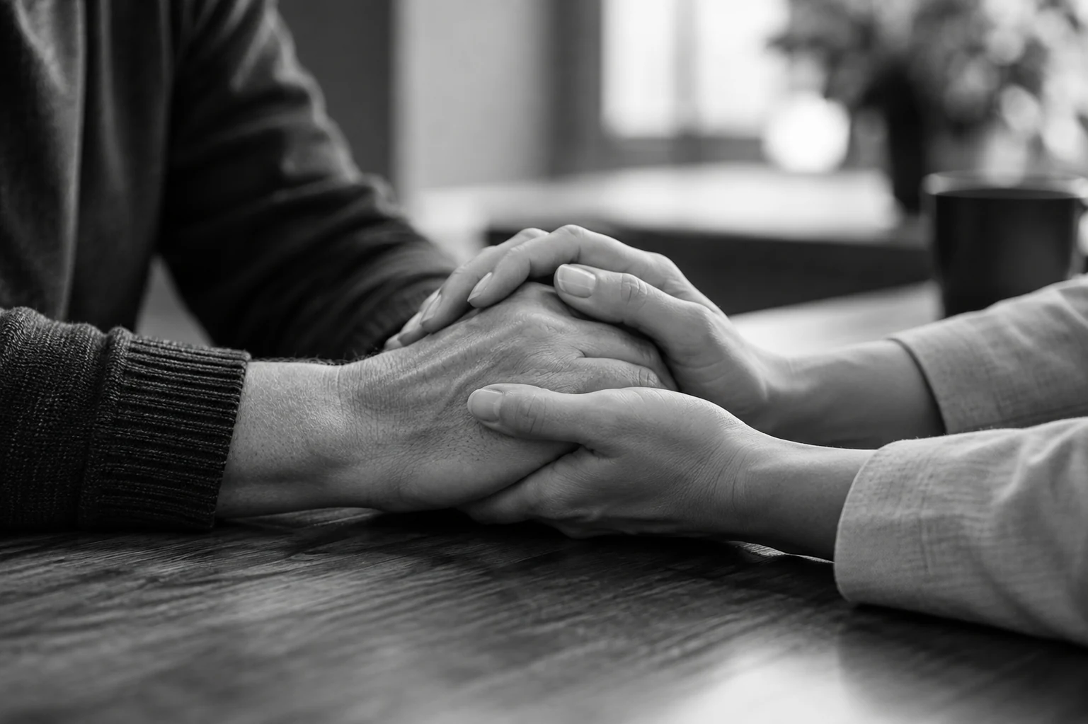 Hands offering reassurance and support.